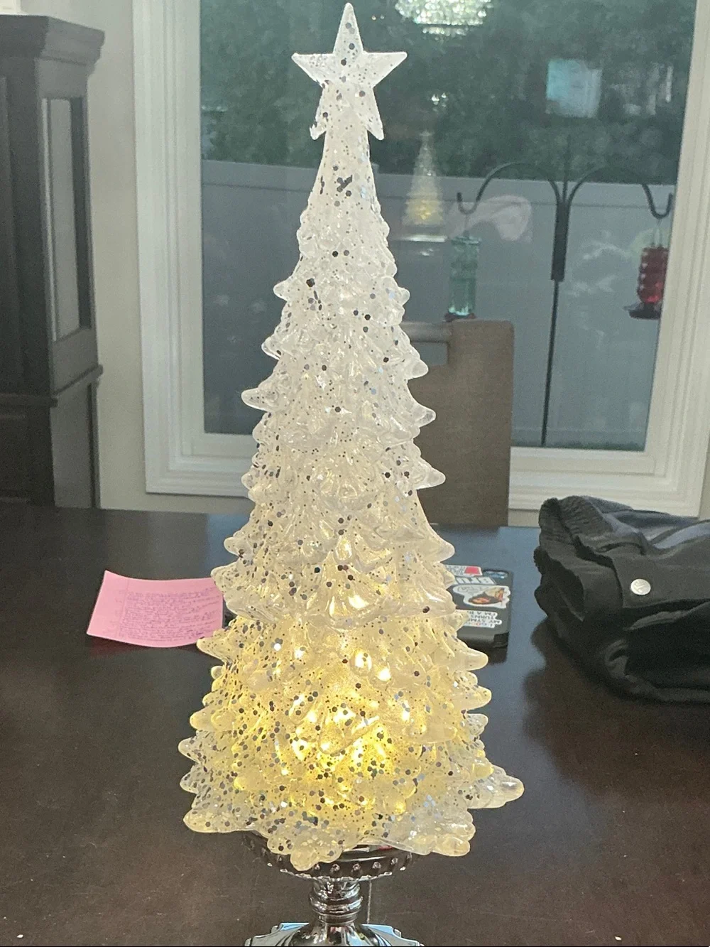 White Glitter Tabletop Holiday Tree with Silver Base - Valerie Parr Hill